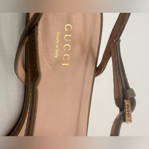 Gucci GG Leather Marmont Ankle Buckle Sandals Scalloped Mud Flat Heel EU37 US7 - Picture 7 of 13